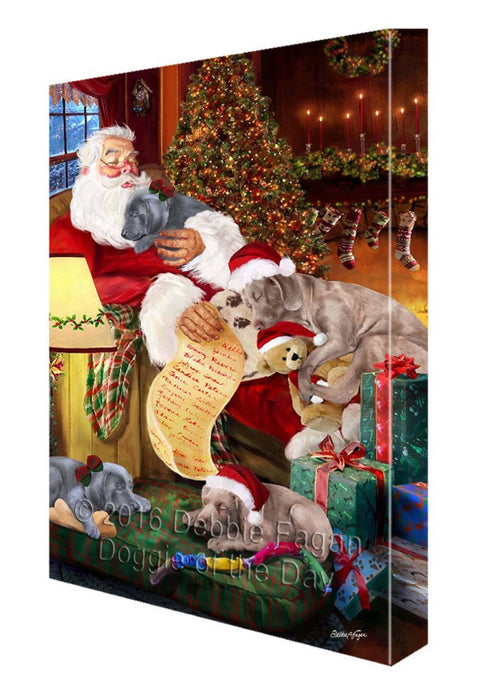 Weimaraner Dog and Puppies Sleeping with Santa Painting Printed on Canvas Wall Art Signed