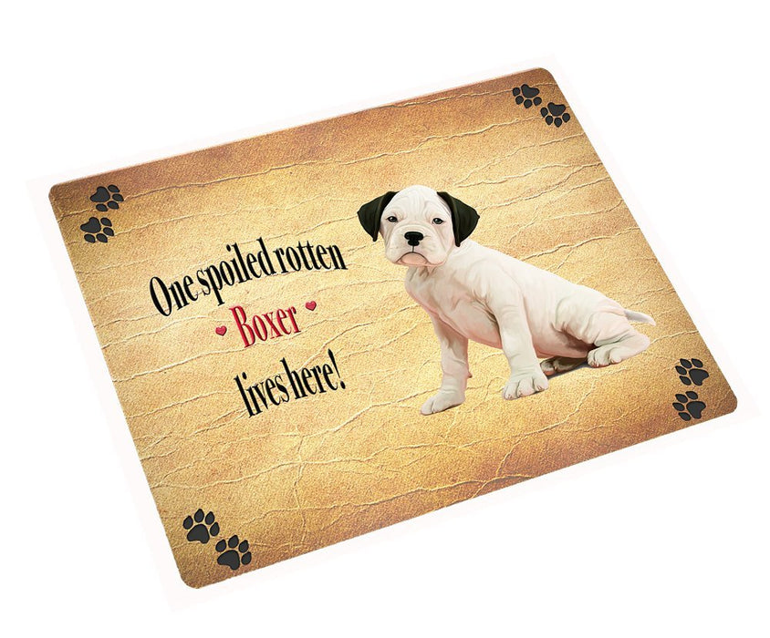 White Boxer Spoiled Rotten Dog Tempered Cutting Board