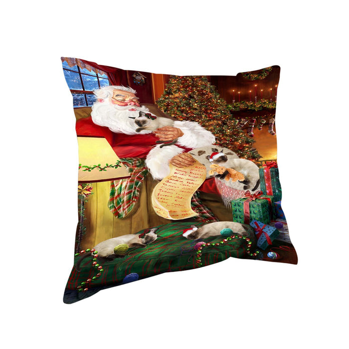 Siamese Cats and Kittens Sleeping with Santa Throw Pillow