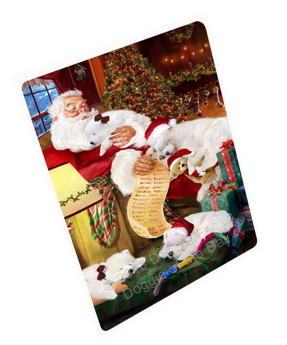 Samoyeds Dog and Puppies Sleeping with Santa Tempered Cutting Board (Small)