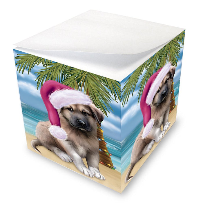 Summertime Happy Holidays Christmas Anatolian Shepherds Dog on Tropical Island Beach Note Cube D490