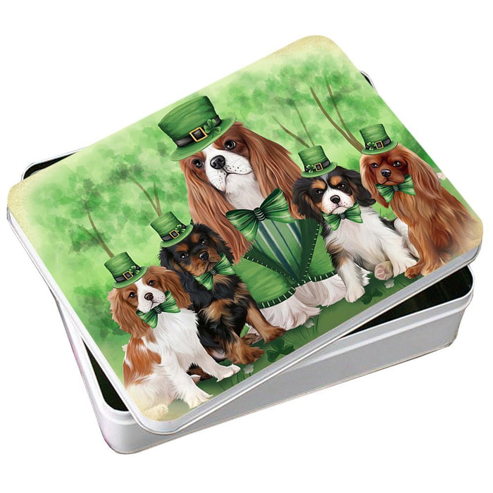 St. Patricks Day Irish Family Portrait Cavalier King Charles Spaniels Dog Photo Storage Tin PITN48764