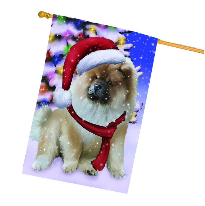 Winterland Wonderland Chow Chow Dog In Christmas Holiday Scenic Background House Flag