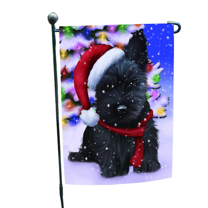 Winterland Wonderland Scottish Terrier Dog In Christmas Holiday Scenic Background Garden Flag