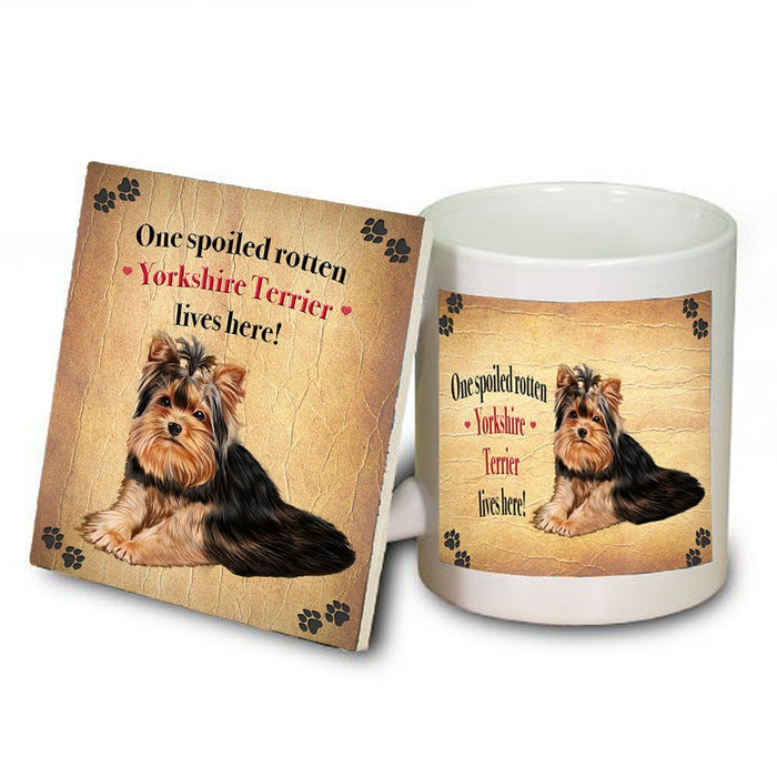 Yorkshire Terrier Portrait Spoiled Rotten Dog Coaster and Mug Combo Gift Set