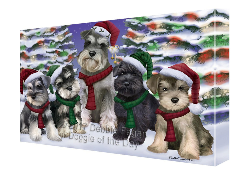 Schnauzers Dog Christmas Family Portrait in Holiday Scenic Background Canvas Wall Art
