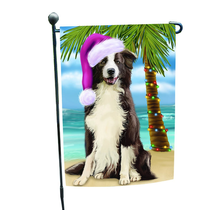 Summertime Happy Holidays Christmas Border Collie Dog on Tropical Island Beach Garden Flag