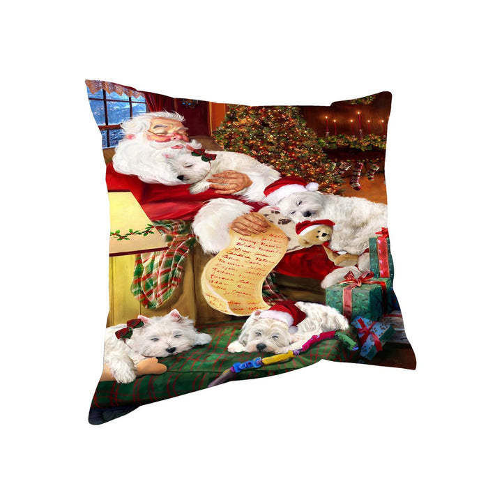 Westies Dog and Puppies Sleeping with Santa Throw Pillow