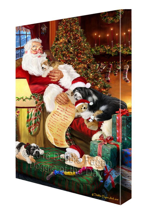 Tibetan Terrier Dog and Puppies Sleeping with Santa Painting Printed on Canvas Wall Art