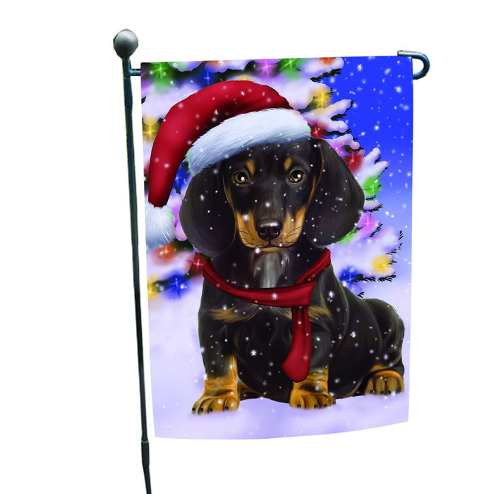 Winterland Wonderland Dachshunds Dog In Christmas Holiday Scenic Background Garden Flag