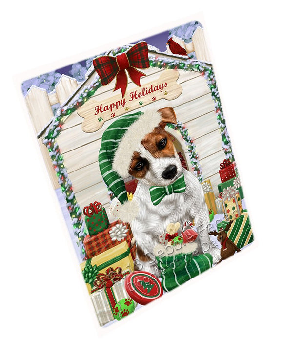 Happy Holidays Christmas Jack Russell Terrier Dog House With Presents Magnet Mini (3.5" x 2") MAG58593