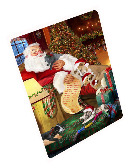 Whippet Dog and Puppies Sleeping with Santa Tempered Cutting Board