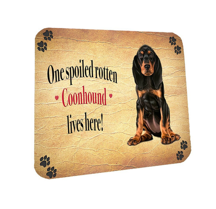Spoiled Rotten Black Tan Coonhound Dog Coasters Set of 4