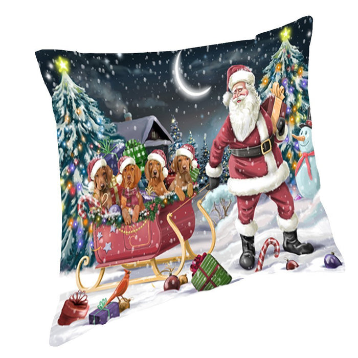 Santa Sled Dogs Christmas Happy Holidays Vizsla Throw Pillow PIL1324