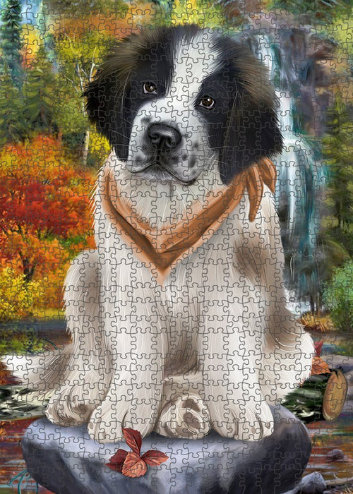 Scenic Waterfall Saint Bernard Dog Puzzle with Photo Tin PUZL52335