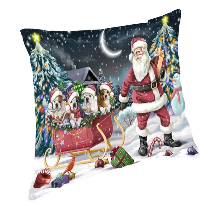 Santa Sled Dogs Christmas Happy Holidays Bulldogs Throw Pillow PIL1192