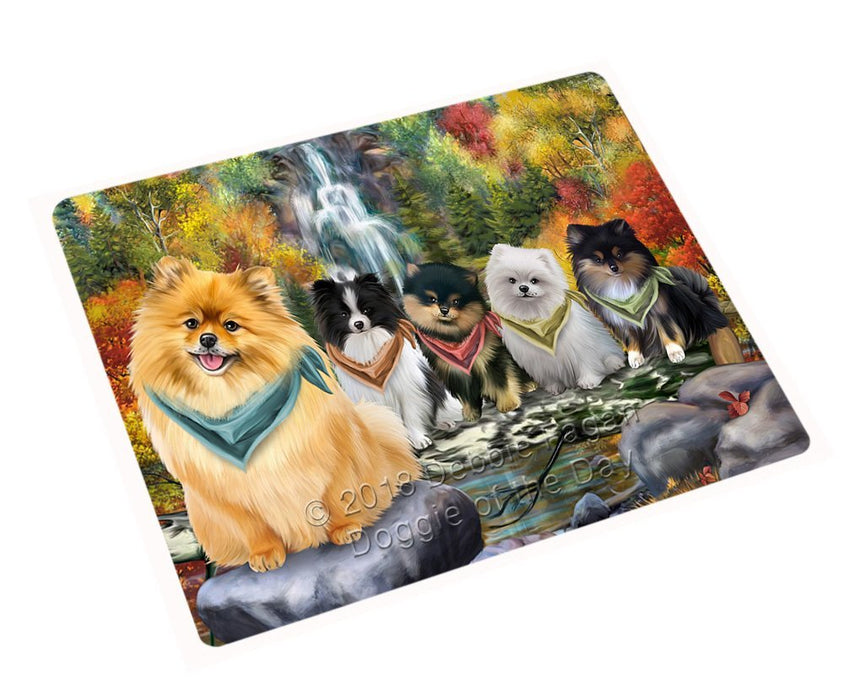 Scenic Waterfall Pomeranians Dog Tempered Cutting Board C52278