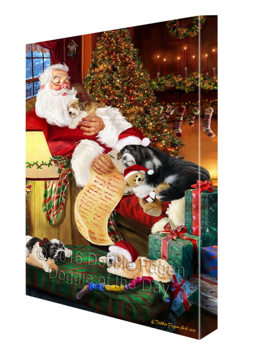 Tibetan Terrier Dog and Puppies Sleeping with Santa Canvas Gallery Wrap 1.5" Inch