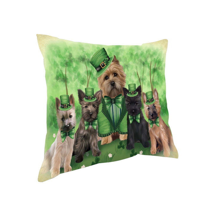 St. Patricks Day Irish Family Portrait Cairn Terriers Dog Pillow PIL50892