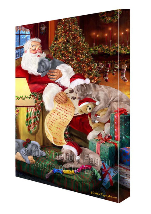 Weimaraner Dog and Puppies Sleeping with Santa Painting Printed on Canvas Wall Art
