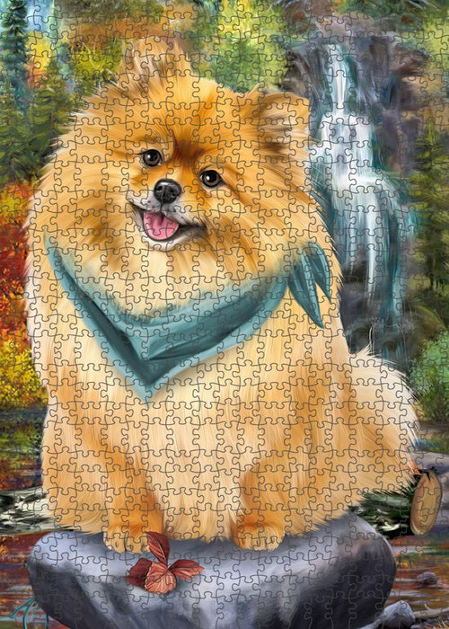 Scenic Waterfall Pomeranian Dog Puzzle with Photo Tin PUZL52311