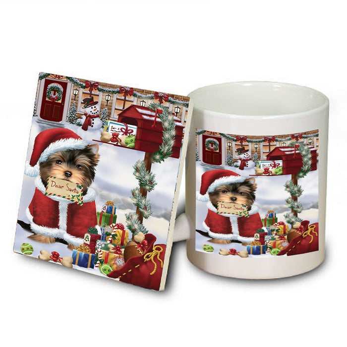 Yorkshire Terriers Dear Santa Letter Christmas Holiday Mailbox Dog Mug and Coaster Set