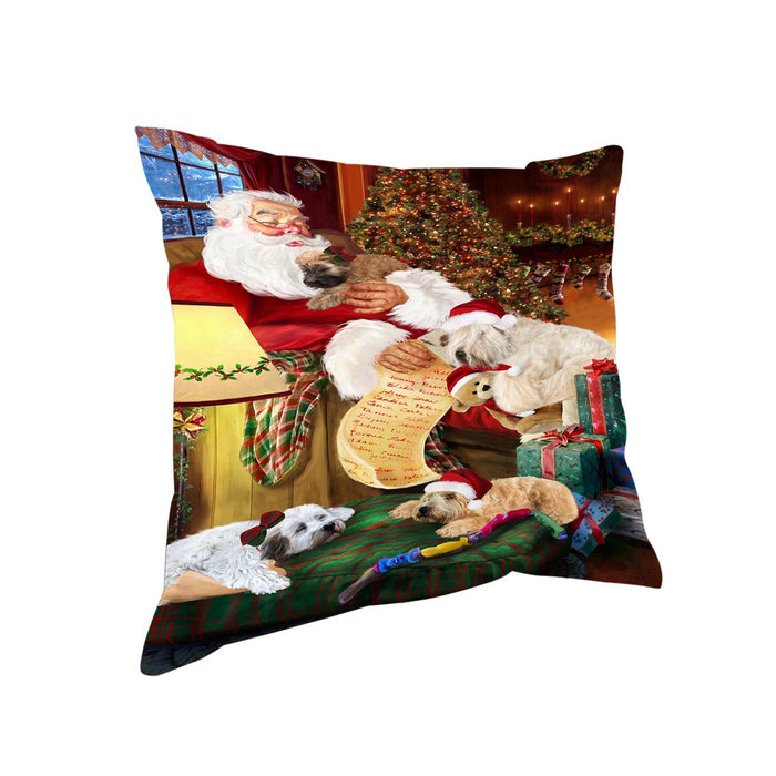 Wheaten Terriers Dog and Puppies Sleeping with Santa Throw Pillow