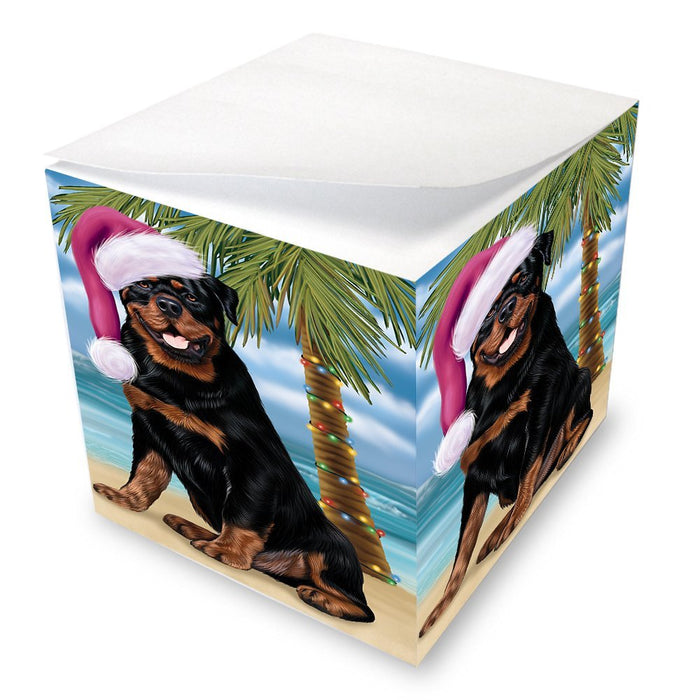 Summertime Happy Holidays Christmas Rottwielers Dog on Tropical Island Beach Note Cube D561
