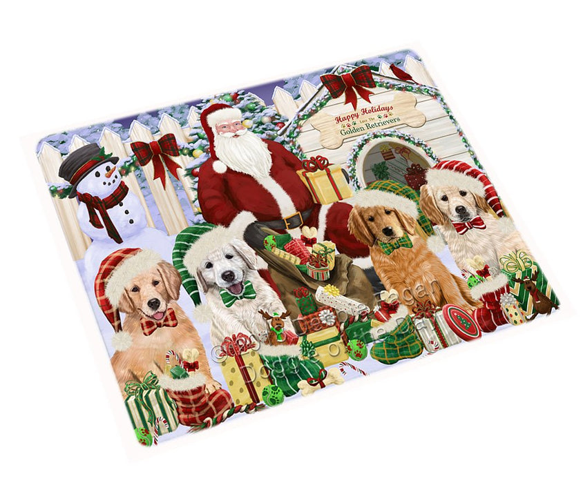 Happy Holidays Christmas Golden Retrievers Dog House Gathering Magnet Mini (3.5" x 2") MAG58428