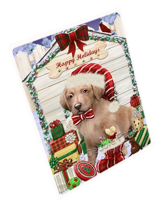 Happy Holidays Christmas Chesapeake Bay Retriever Dog House With Presents Magnet Mini (3.5" x 2") MAG58467