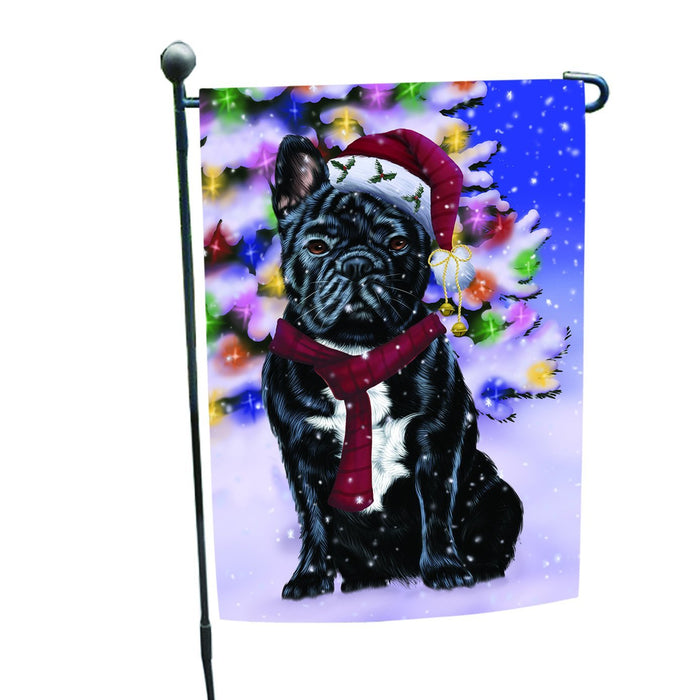 Winterland Wonderland French Bulldogs Dog In Christmas Holiday Scenic Background Garden Flag