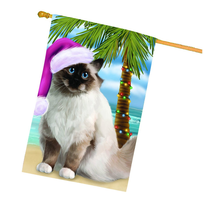 Summertime Happy Holidays Christmas Birman Cat on Tropical Island Beach House Flag