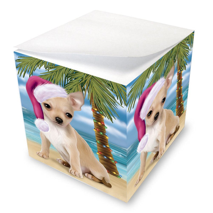Summertime Happy Holidays Christmas Chihuahua Dog on Tropical Island Beach Note Cube D528