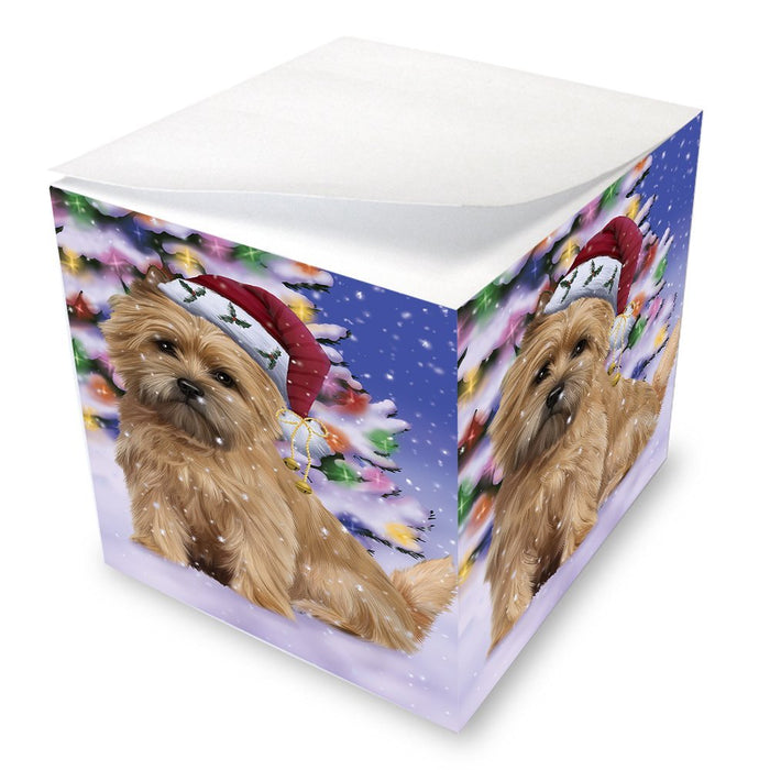 Winterland Wonderland Cairn Terrier Dog In Christmas Holiday Scenic Background Note Cube D587