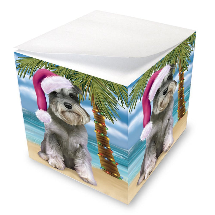 Summertime Happy Holidays Christmas Schnauzers Dog on Tropical Island Beach Note Cube D563