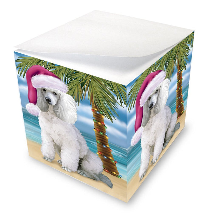 Summertime Happy Holidays Christmas Poodles Dog on Tropical Island Beach Note Cube D555