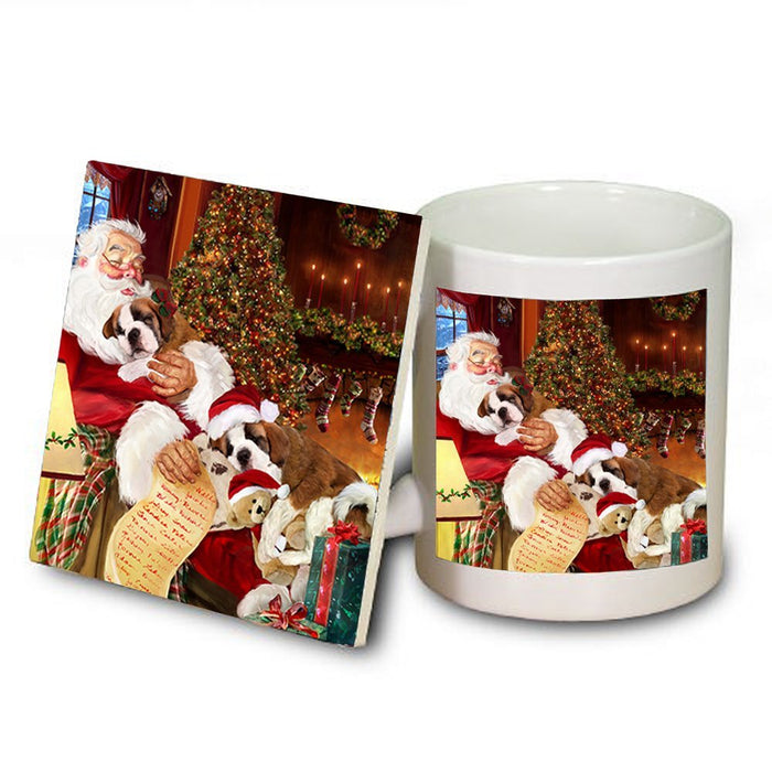 Saint Bernard Dog with Puppies Sleeping with Santa Mug & Coaster Set