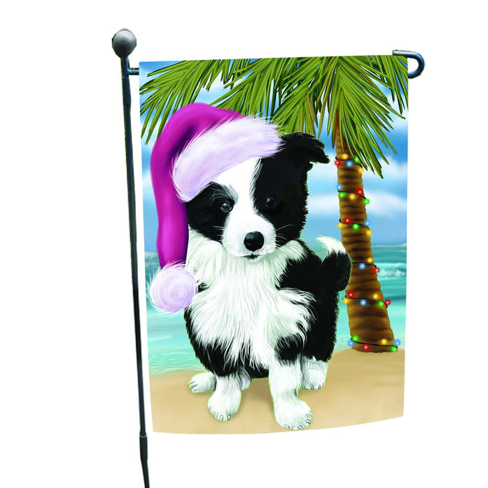 Summertime Happy Holidays Christmas Border Collie Dog on Tropical Island Beach Garden Flag