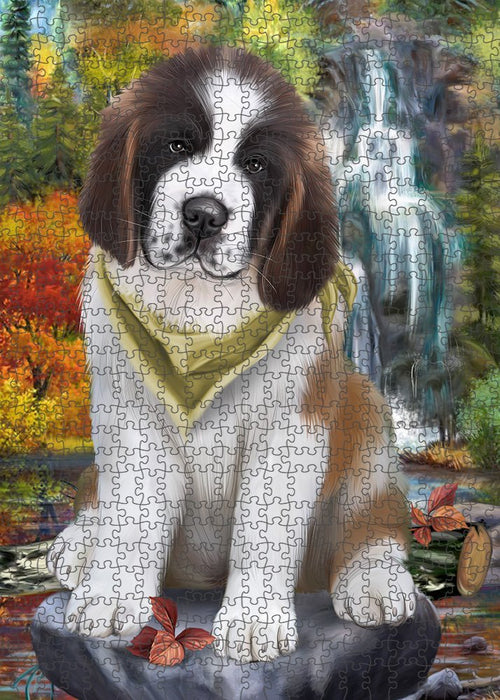 Scenic Waterfall Saint Bernard Dog Puzzle with Photo Tin PUZL52341