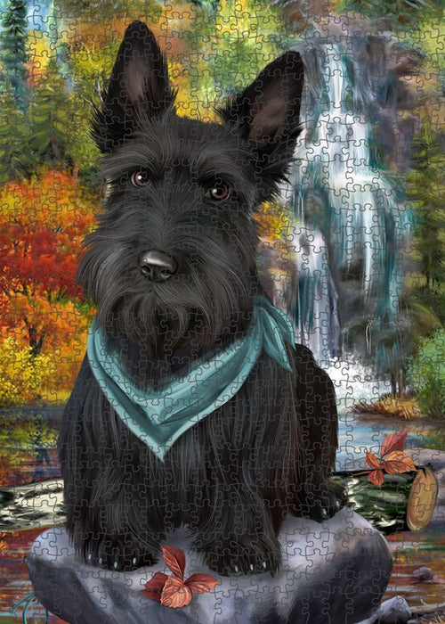 Scenic Waterfall Scottish Terrier Dog Puzzle with Photo Tin PUZL52401