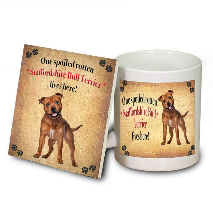 Staffordshire Bull Terrier Spoiled Rotten Dog Coaster and Mug Combo Gift Set