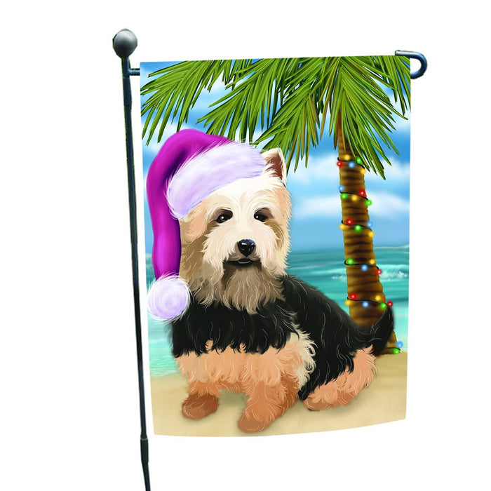 Summertime Happy Holidays Christmas Australian Terriers Dog on Tropical Island Beach Garden Flag