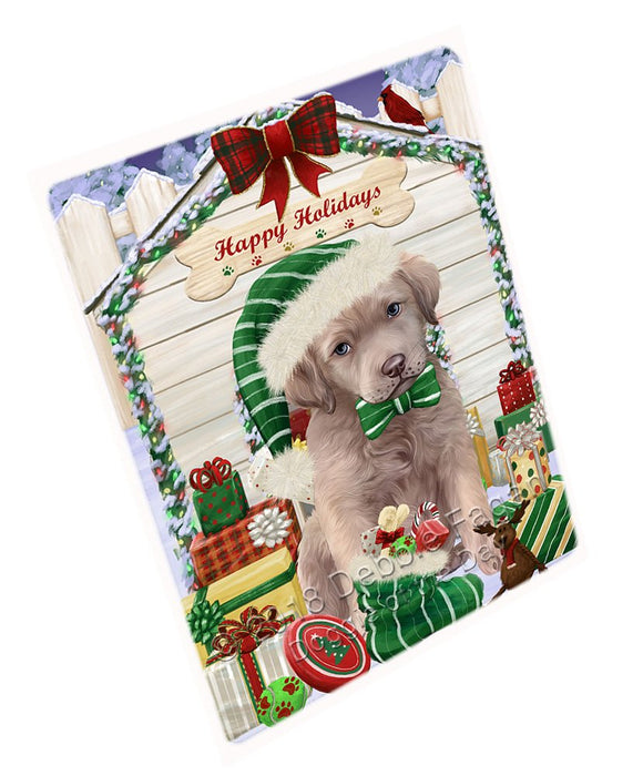 Happy Holidays Christmas Chesapeake Bay Retriever Dog House With Presents Magnet Mini (3.5" x 2") MAG58461