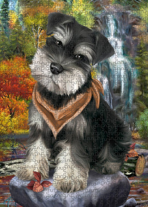 Scenic Waterfall Schnauzer Dog Puzzle with Photo Tin PUZL52371
