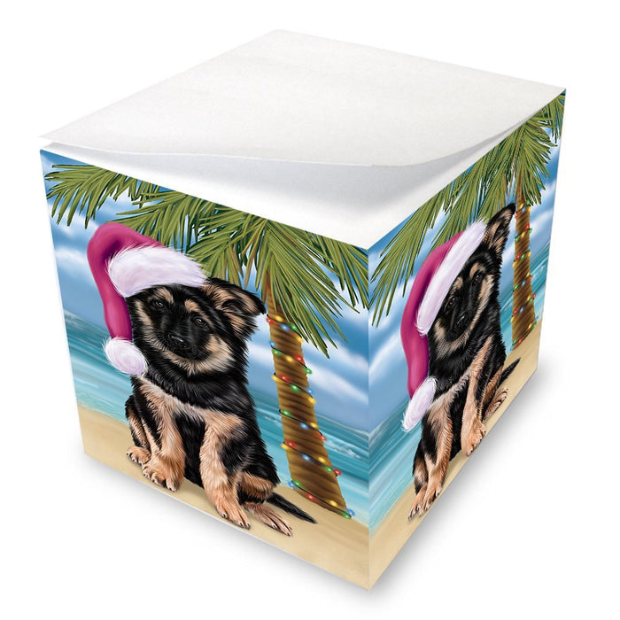 Summertime Happy Holidays Christmas German Shepherd Dog on Tropical Island Beach Note Cube D540