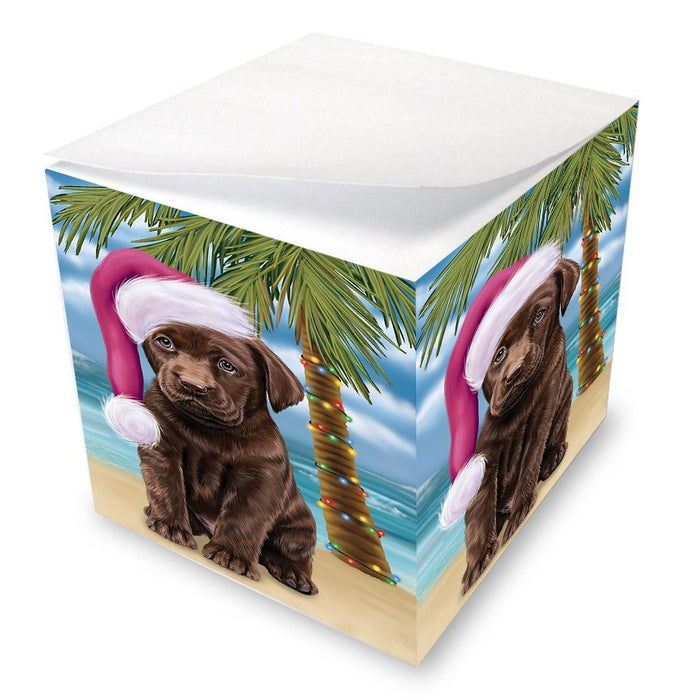 Summertime Happy Holidays Christmas Labradors Dog on Tropical Island Beach Note Cube D548