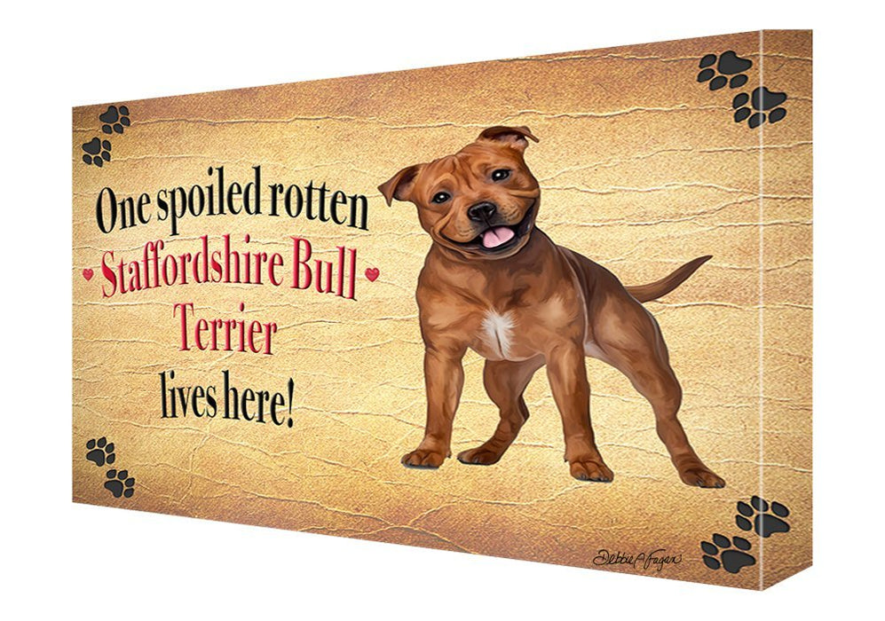 Staffordshire Bull Terrier Spoiled Rotten Dog Painting Printed on Canvas Wall Art Signed