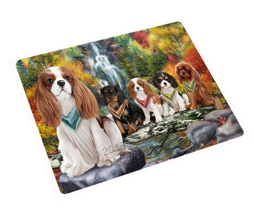 Scenic Waterfall Cavalier King Charles Spaniel Dog Tempered Cutting Board C53052