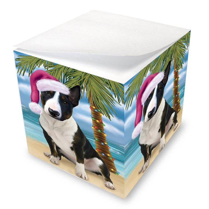Summertime Happy Holidays Christmas Bull Terrier Dog on Tropical Island Beach Note Cube D513