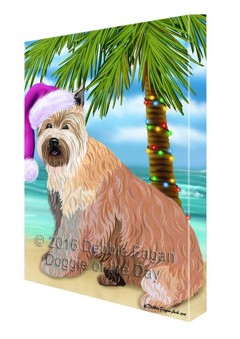 Summertime Happy Holidays Christmas Berger Picard Dog on Tropical Island Beach Canvas Wall Art